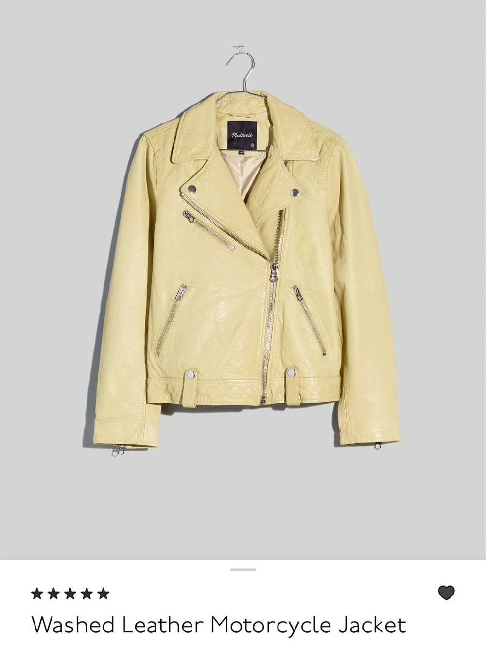 Madewell Washed Leather Biker Jacket in Light Yellow